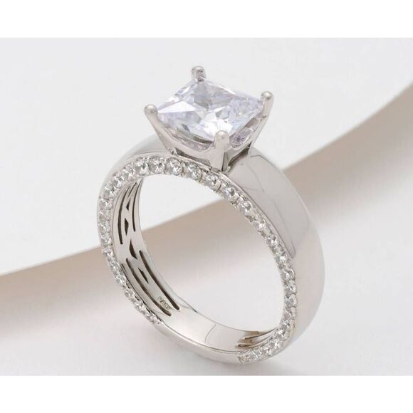 BNIB~Diamonique Italia Side Profile Princess Cut Bridal/Engagement Ring Sz 8 - Picture 5 of 8